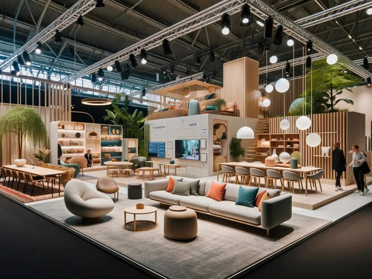Location de mobilier design pour stand de salon, par Sinergia Events